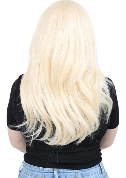 Kahkülsüz Fiber Sentetik Orta Boy Düz Peruk - Platin fırsatları