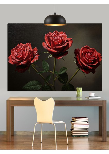 Üç Kırmızı Gül Çiçeği Dekoratif Kanvas - Mdf Ahşap Tablo modelleri