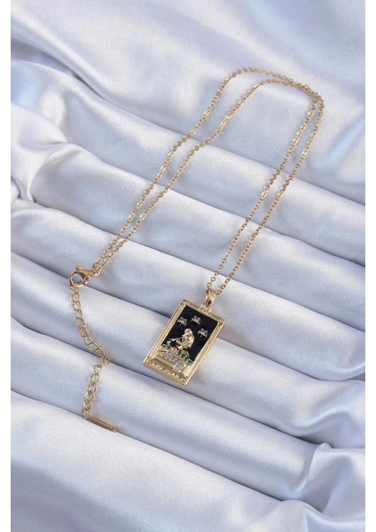 Bfs 316L Çelik Zincir Altın Renk Zirkon Taşlı Siyah Mineli Kız Figürlü Tarot Kolye fiyatları