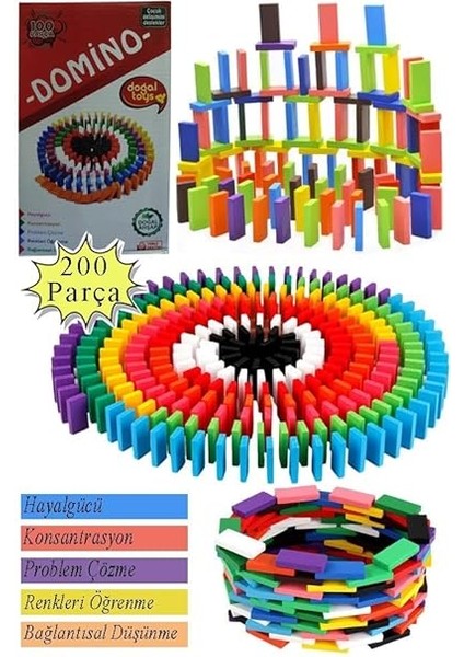 Domino Oyunu Eğitici 200 Parça 1 Paket 200 Lü Ahşap Renkli Domino Taşı Akıl Zeka Mantık ve Strateji Oyunu Okul Öncesi fiyatları