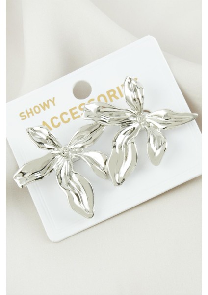 Lzrdwzrd Çiçek Metal Küpe-Gümüş Rengi