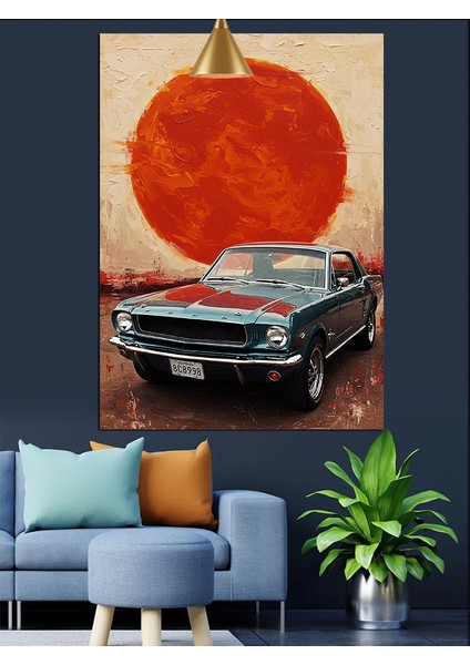 Kırmızı Gün Batımı Altında Park Etmiş Klasik Araba Dekoratif Kanvas - Mdf Ahşap Tablo indirimleri