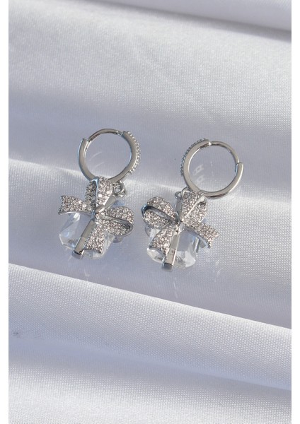 Pirinç Gümüş Renk Iri Zirkon Taşlı Fiyonk Model Halka Küpe - Lisinya fiyatları