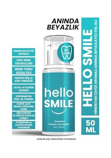 Hello Smile Hindistan Cevizi Aromalı Anında Beyazlatıcı Diş Jeli