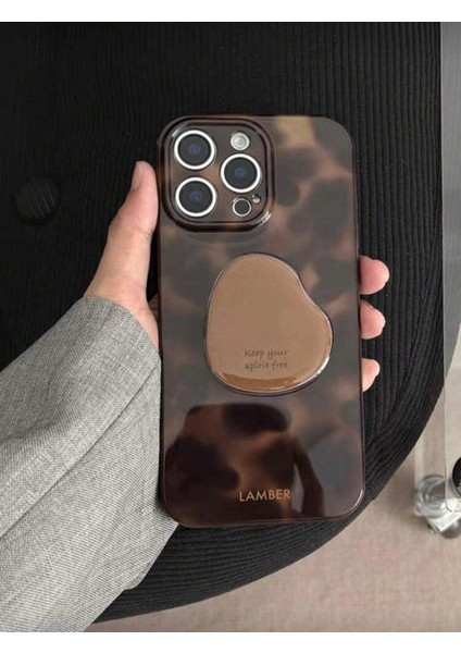 Iphone Retro Amber Desenli Kahve Çekirdeği Tutucu Aparatlı Telefon Kılıfı