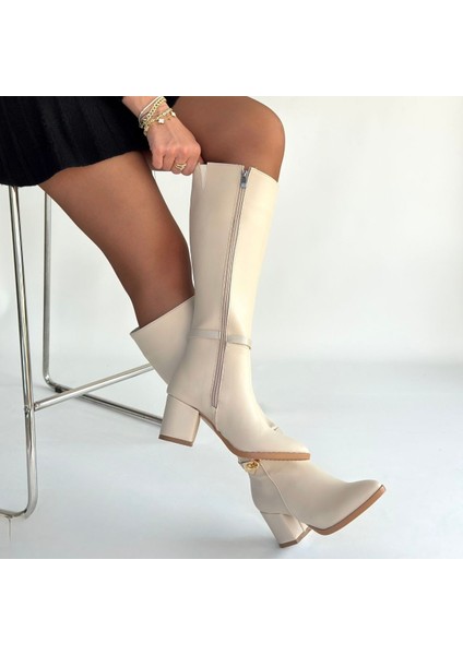 Bej Kadın Topuklu Çizme fırsatları