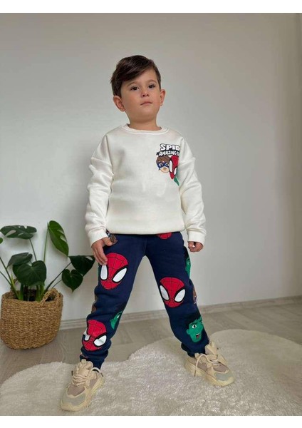 Çizgi Karakter Detaylı 3 Ip Şardonlu Kışlık Erkek Çocuk Alt Üst Takım