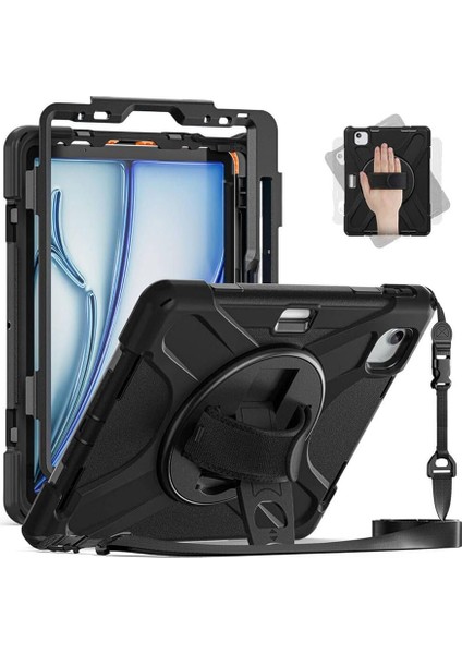 Ipad Air 11 Inç M2 Çipli 6.nesil 2024 ile Uyumlu Kılıf Tank Zırh Defender Tablet Silikon Kapak