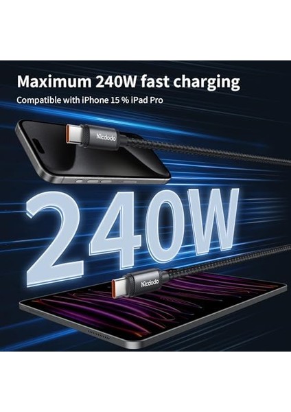 Ca 3681 240W Type C To Type C Şarj Kablosu, Siyah 2 M modelleri