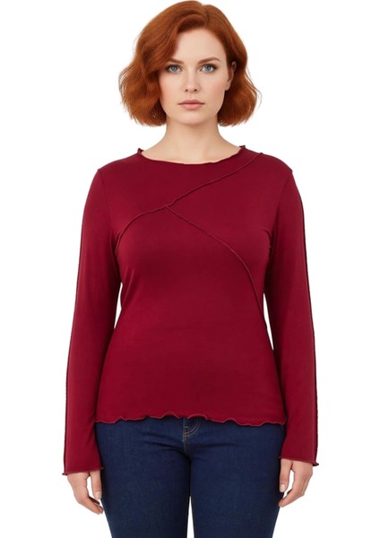 Kadın Bisiklet Yaka Nervür Detaylı Ispanyol Kol Viskon Ribana Büyük Beden Bluz Kaliteli Şık modelleri