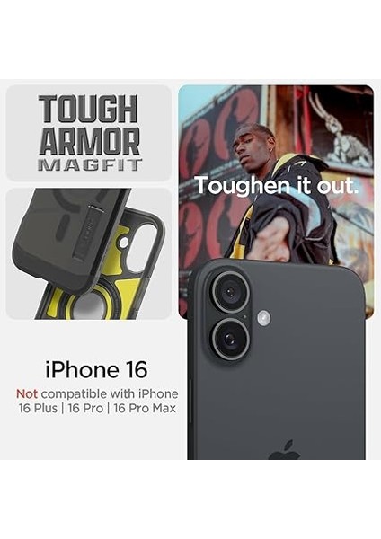 iPhone 16 ile Uyumlu Ekstra Dayanıklı Magsafe Kılıf Tough Armor Ai Hava Kanalı Teknolojisi Askeri Sınıf Koruma Magfit Kickstand'lı Frost Black Çift Katman Kapak - ACS08515 fiyatları