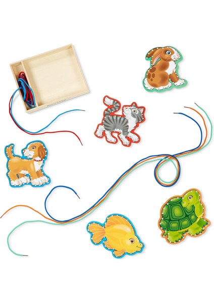 & Doug Ahşap Paneller ve Bağcıklar, Evcil Hayvanlar, Gelişimsel Oyuncak, Aktiviteler, 3+, Erkek Veya Kız Çocuğa Hediye