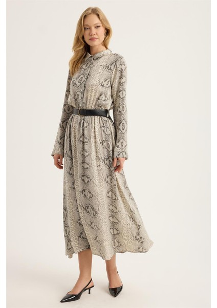 Piton Desenli Gömlek Yaka Elbise fiyatları