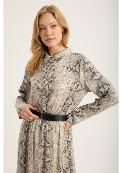 Piton Desenli Gömlek Yaka Elbise fırsatları