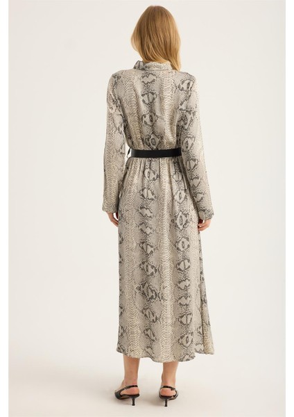 Piton Desenli Gömlek Yaka Elbise indirimleri