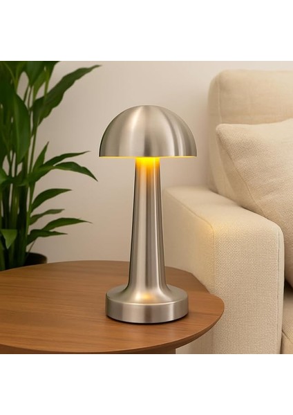 Şarjlı Masa Lambası – Krom, Dokunmatik, Dim Edilebilir, 3 Renk Modu (6500K-3200K-AMBER), 4-8 Saat Çalışma, 1,5 Saat Şarj, 217X95 mm