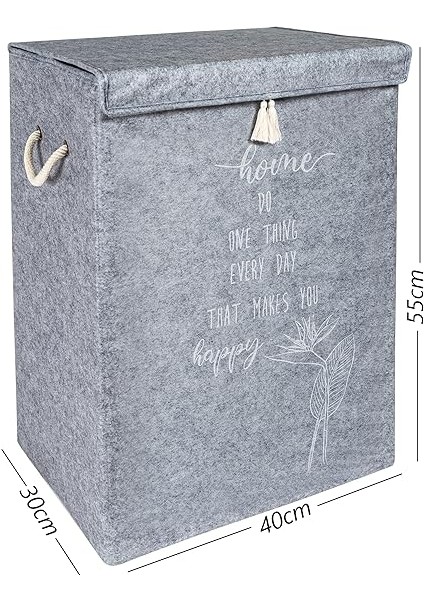 Çamaşır Sepeti Kirli Çamaşır Torbası Çamaşır Sepet Keçe Kapaklı Çok Amaçlı Kutu Sepet Oyuncak Saklama Sepeti Renk (55X40X30 Cm) (Gri) modelleri