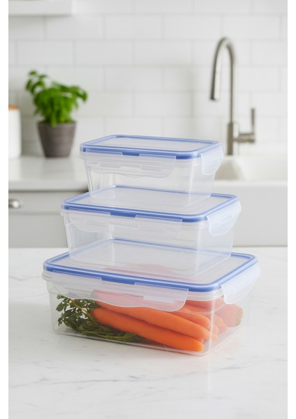 3’lü Sızdırmaz Saklama Kabı Seti (850 ml + 1,8 Lt + 3 Lt)