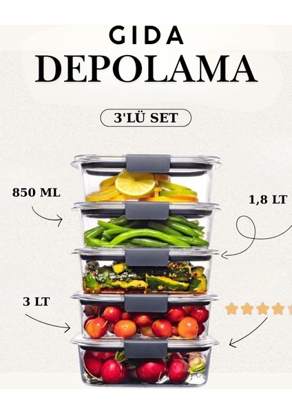 3’lü Sızdırmaz Saklama Kabı Seti (850 ml + 1,8 Lt + 3 Lt) fırsatları