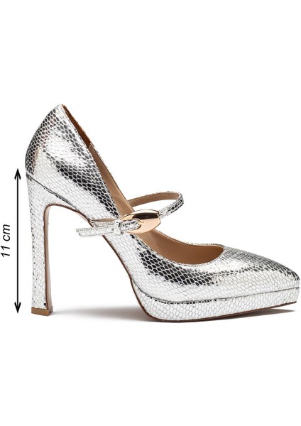 Kadın Yüksek Topuklu Yılan Desenli Tokalı Platform 6000 fiyatları