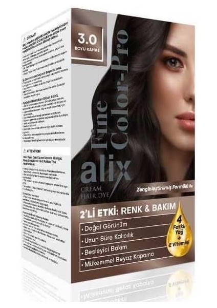 Alix Kit Saç Boyası 50 ml 3.0 Koyu Kahve