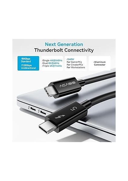[ıntel Sertifikalı 80 Gbps Thunderbolt 5 Kablosu, USB C Video Görüntüleme Kablosu Desteği 80 Gbps, 120GBPS Bant Genişliği, 16k@60Hz, 8K@60Hz, 4K@540Hz Thunderbolt 4/3, Usb4, Pd 240W (3.3 Ft fırsatları