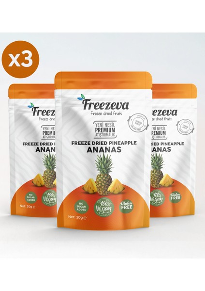 3'lü Paket Dondurularak Kurutulmuş Ananas (Freeze Dried Ananas) Freeze Dry Ananas Kurusu 3X20 gr