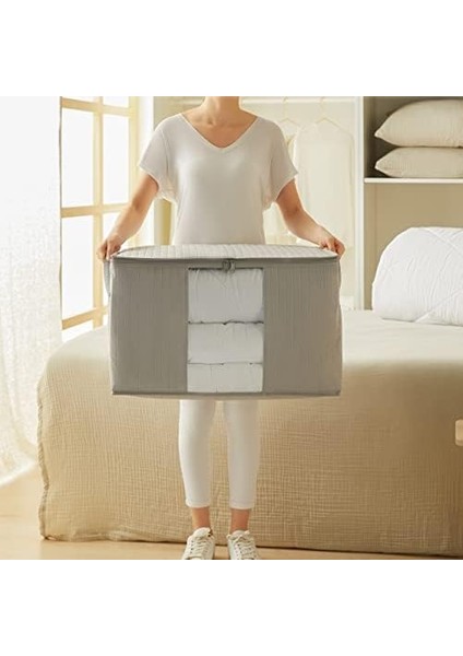 Textile 2&apos;li Pvc Pencereli Gri Renk Kapitone Hurç Set 1 Adet 45 x 30 x 50/1 Adet 60 x 43 x 35 cm modelleri