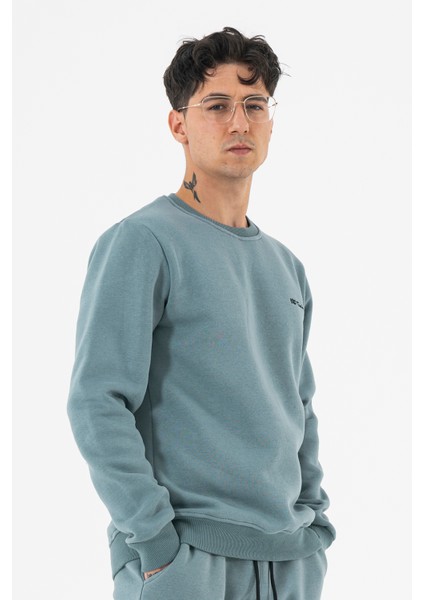 Erkek Açık Mavi Sweatshirt Bisiklet Yaka Rahat Kalıp 3 Iplik Şardonlu Nakışlı fiyatları