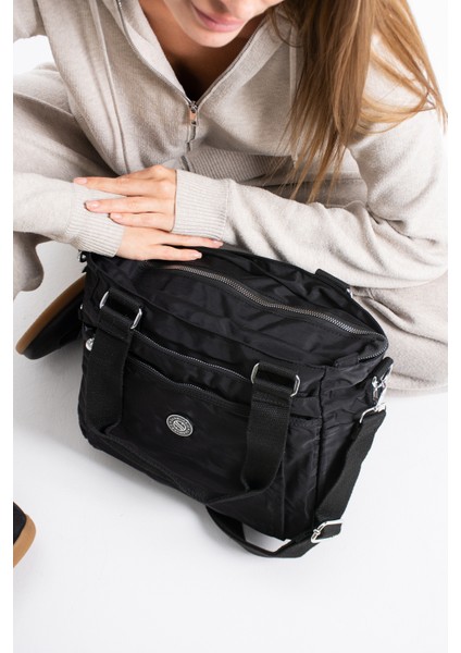 Sanmorris Glc Kadın Büyük Boy Bölmeli Suya Dayanıklı Krinkıl Kumaş Çapraz ve Omuz Askılı ÇANTA7002