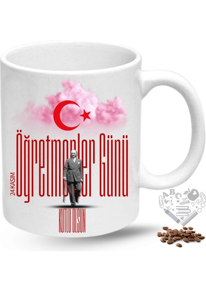 Öğretmenler Günü Hediyesi Atatürk Ay Yıldız Baskılı Porselen Kupa Bardak