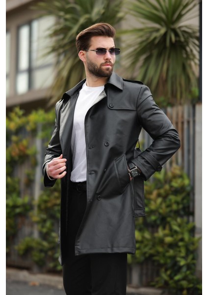 Uzun Beli Kemerli Apoletli Deri Trençkot & Pardesü modelleri