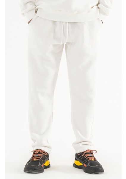 Erkek Beyaz Eşofman Altı Rahat Kalıp 3 Iplik Şardonlu Düz Paça modelleri