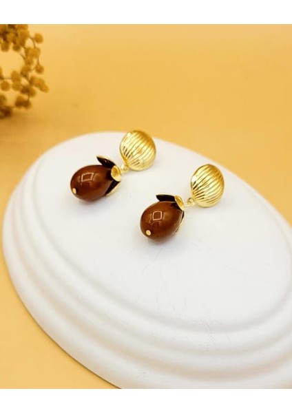 Kahve Işıltılı Gold Küpe