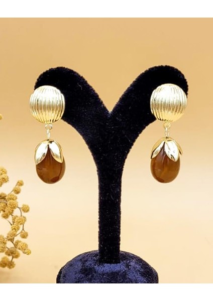 Kahve Işıltılı Gold Küpe modelleri