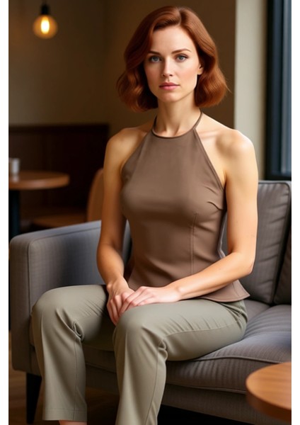 Kadın Halter Yaka Gabardin Dokuma Bluz Şık ve Konforlu Günlük Stil Kaliteli Şık Rahat Modern fiyatları