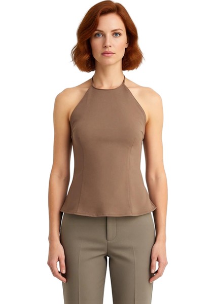 Kadın Halter Yaka Gabardin Dokuma Bluz Şık ve Konforlu Günlük Stil Kaliteli Şık Rahat Modern modelleri