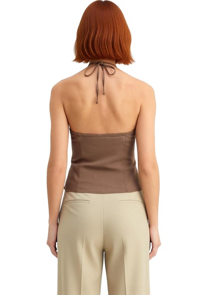 Kadın Halter Yaka Gabardin Dokuma Bluz Şık ve Konforlu Günlük Stil Kaliteli Şık Rahat Modern fırsatları