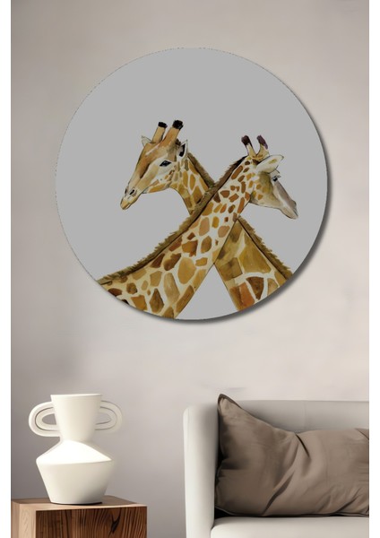 Dekoratif Ahşap Yuvarlak Tablo Zarif Zürafalar