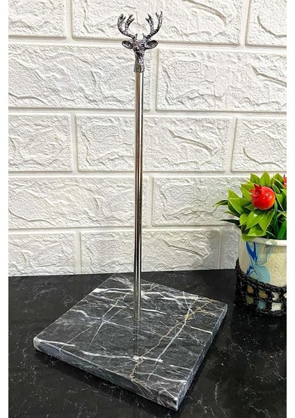 Siyah Kare Mermer Siyah Geyik Aksesuarlı Dekoratif Rulo Kağıt Havluluk