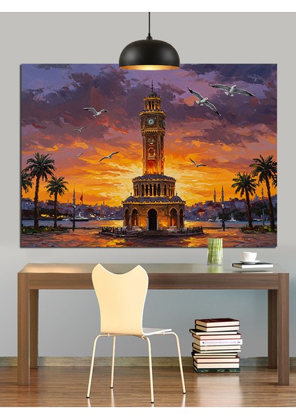Izmir Saat Kulesi Günbatımı Şehir Dekoratif Kanvas - Mdf Ahşap Tablo modelleri