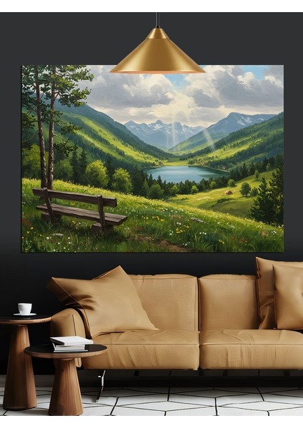 Yeşil Tepeler Vadiler Huzurlu Manzara Dekoratif Kanvas - Mdf Ahşap Tablo