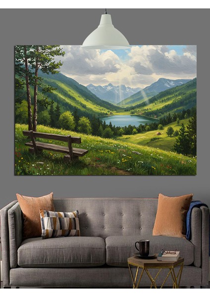 Yeşil Tepeler Vadiler Huzurlu Manzara Dekoratif Kanvas - Mdf Ahşap Tablo modelleri