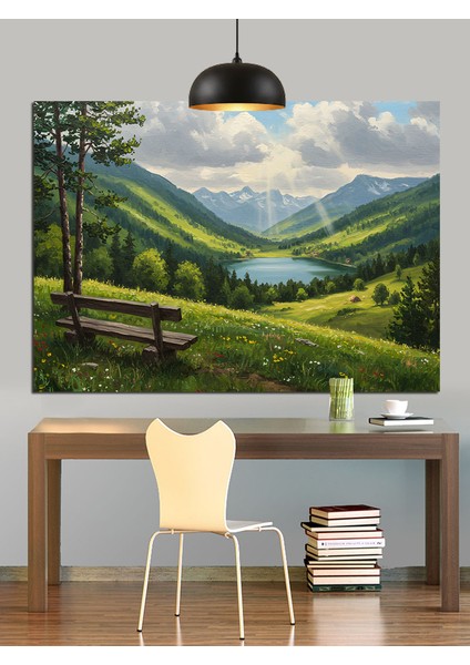 Yeşil Tepeler Vadiler Huzurlu Manzara Dekoratif Kanvas - Mdf Ahşap Tablo fırsatları