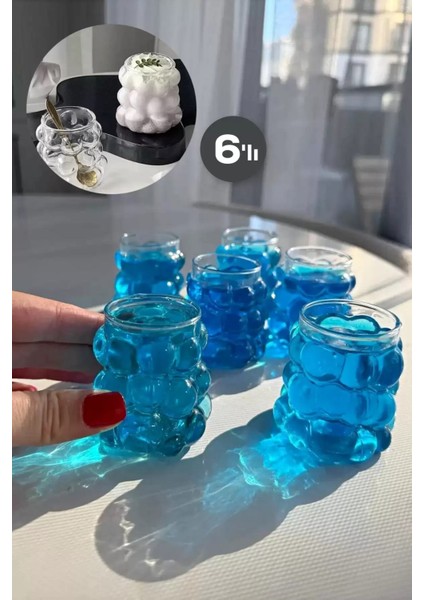 75 ml 6'lı Üzüm Bardak Seti, Bubble Bardak, Bulut Bardak, Kahve Yanı Sunumluk