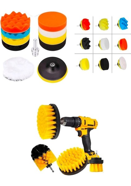 Profesyonel 14 Parça Pasta Cila Polisaj Süngeri Seti Matkapa Uyumlu Fırça Seti Parlatma