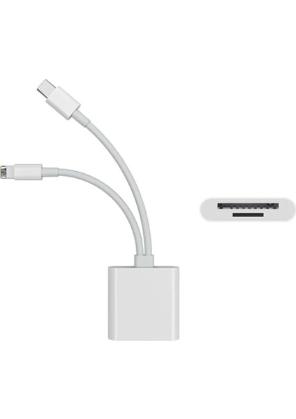 Lightning Type-C Girişli iPhone 11 12 13 14 15 16 Serilerine Uyumlu Kart Okuyucu Sd Kart Adaptörü Tf Kart Okuyucu Disk Adaptörü Mobil Kart Okuyucu (Çift Kablolu (Type-C/lightning)