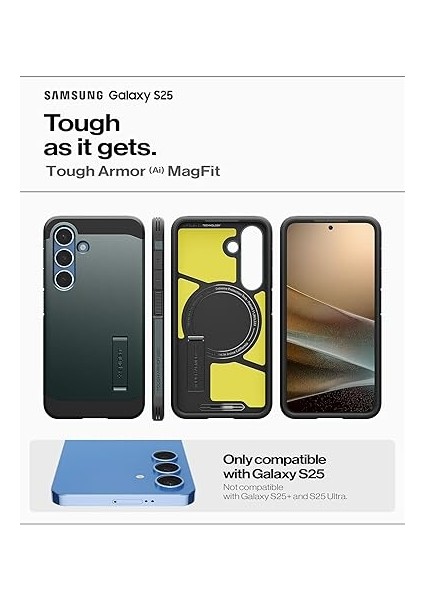 Galaxy S25 ile Uyumlu Ekstra Dayanıklı Kılıf Tough Armor Ai Hava Kanalı Teknolojisi Askeri Sınıf Koruma Magfit Özellikli Kickstand'lı Abyss Green Çift Katman Kapak - ACS09010 fiyatları