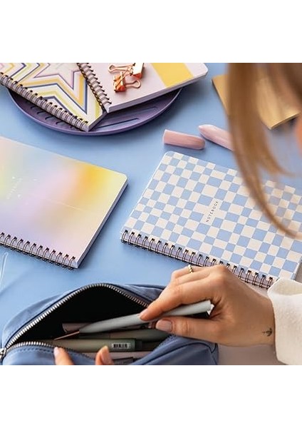 A5 Spiralli Karton Kapak Kareli Okul Defteri 80 Yaprak 4'lü Set - Ders Programlı - Renkli fırsatları