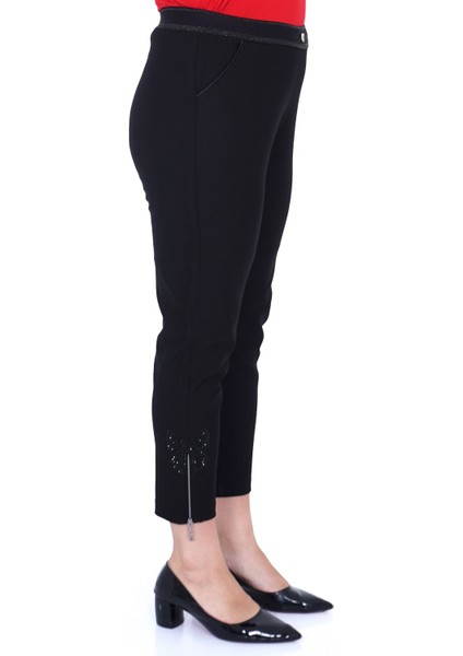 Ekstra Battal Dar Paça Toparlayıcı Yüksek Belli Paçası Kelebek Işleme Beli Lastikli Kadın Pantolon modelleri